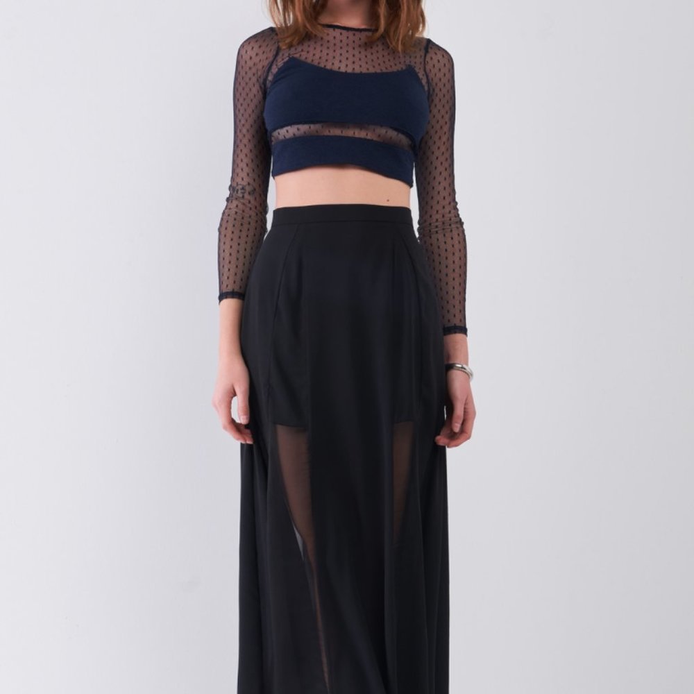 Sheer Mesh Cut-Ins Maxi Skirt